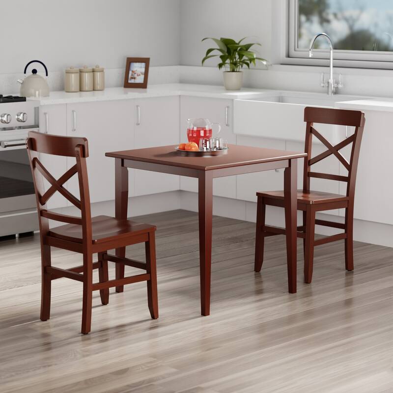 Groveland 3-Pc Set Dining Table with X-Back Chairs Walnut Finish