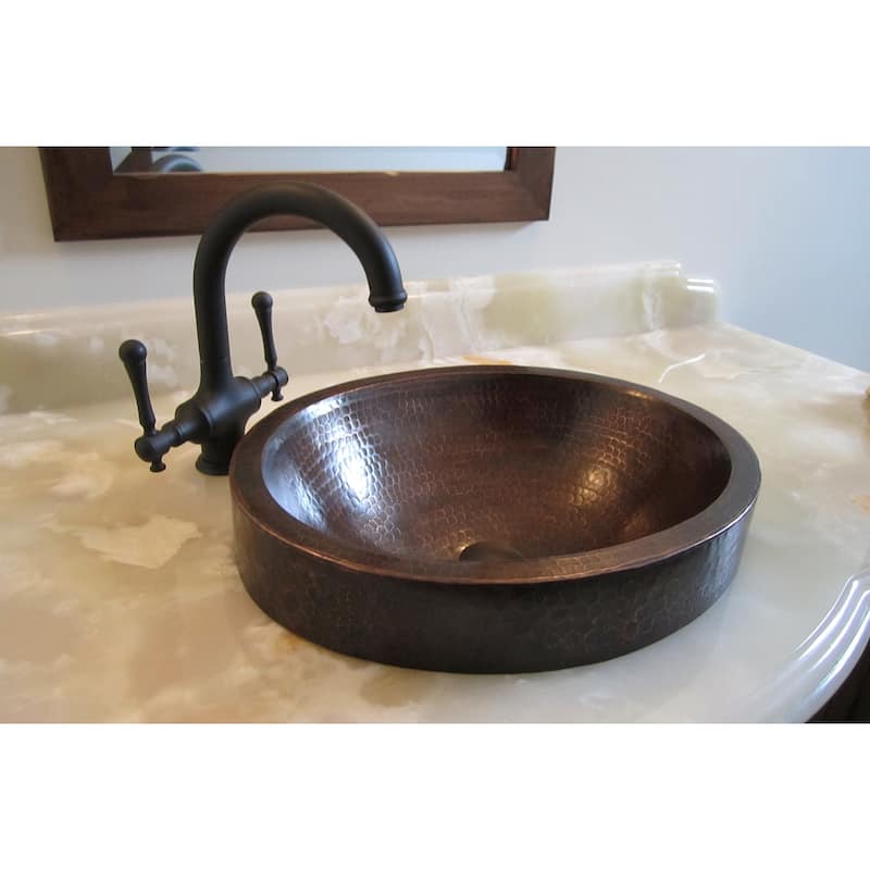 17-in Compact Oval Skirted Vessel Hammered Copper Sink (VO17SKDB)
