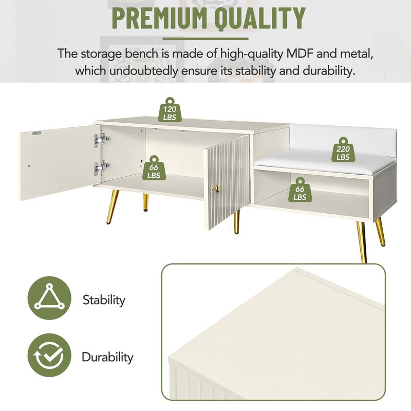 Modern Shoe Storage Bench with Hidden Storage and Upholstered Cushions for Bedside Living Room and Entryway