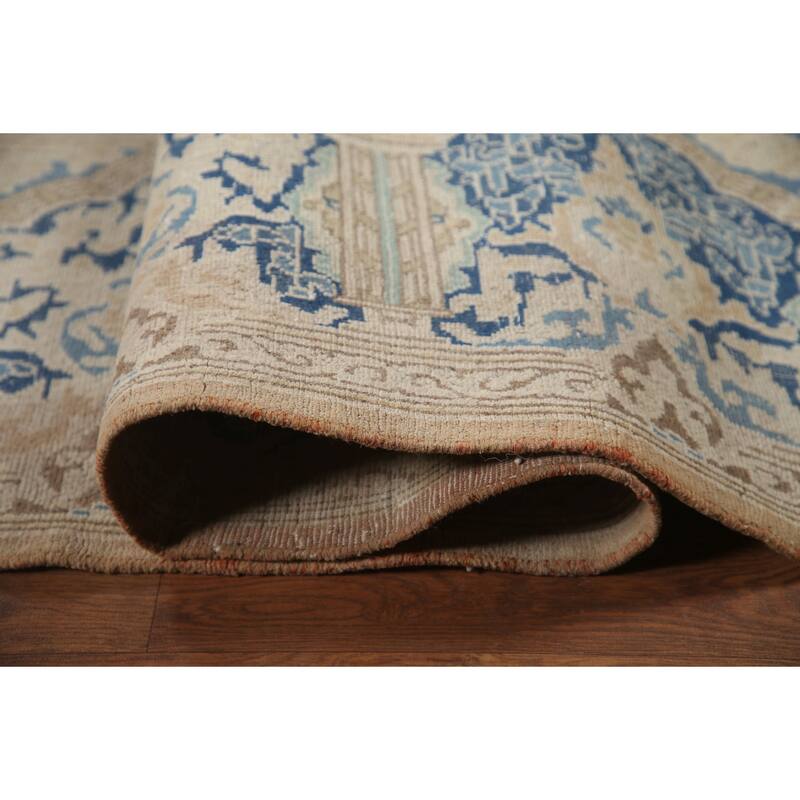 Hand Knotted Oriental 100% Wool Carpet Traditional Medallion Peach Kerman Area Rug - 13' 7'' X 10' 5''