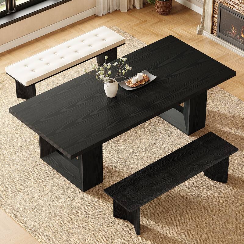 55-Inch Wood Dining Bench with Removable Cushion