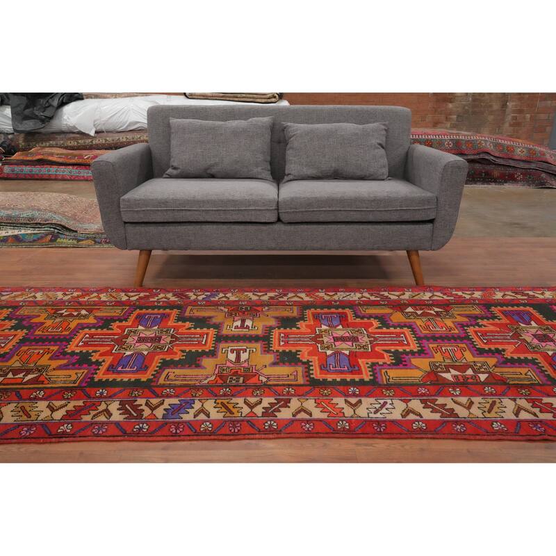 Hand Knotted Oriental 100% Wool Carpet Traditional Tribal Oranges & Rust Meshkin Runner Rug - 10' 2'' X 3' 8''