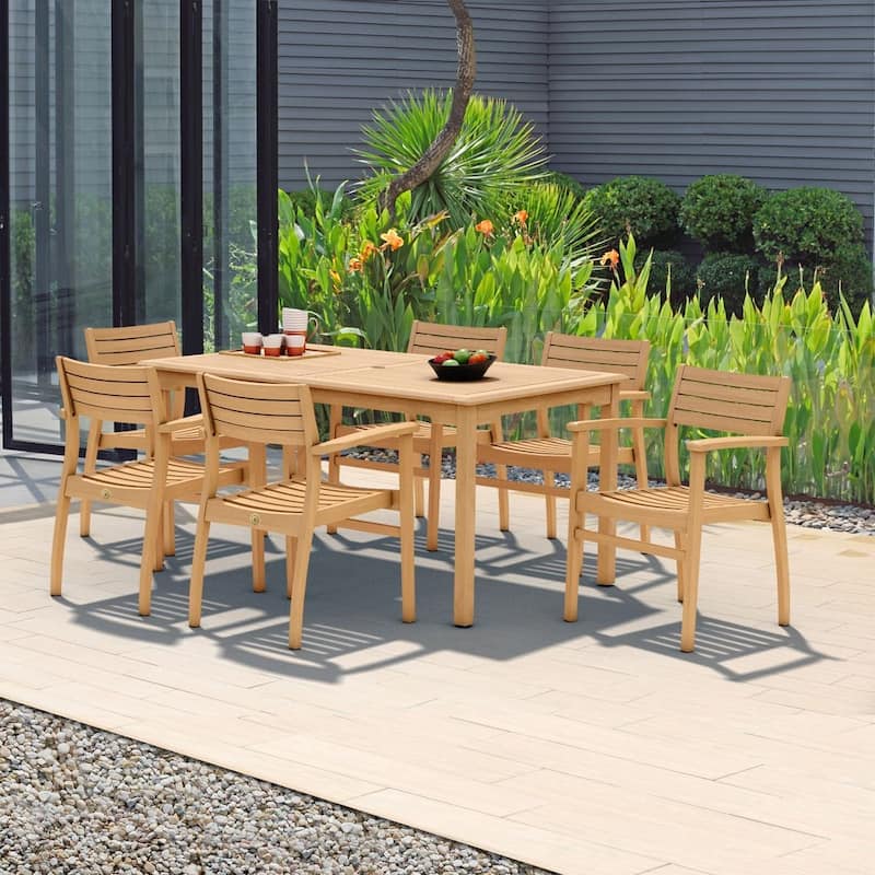 Amazonia 7 Piece FSC Solid Teak Wood Savannah Outdoor Patio Dining Set - 7 piece - Brown