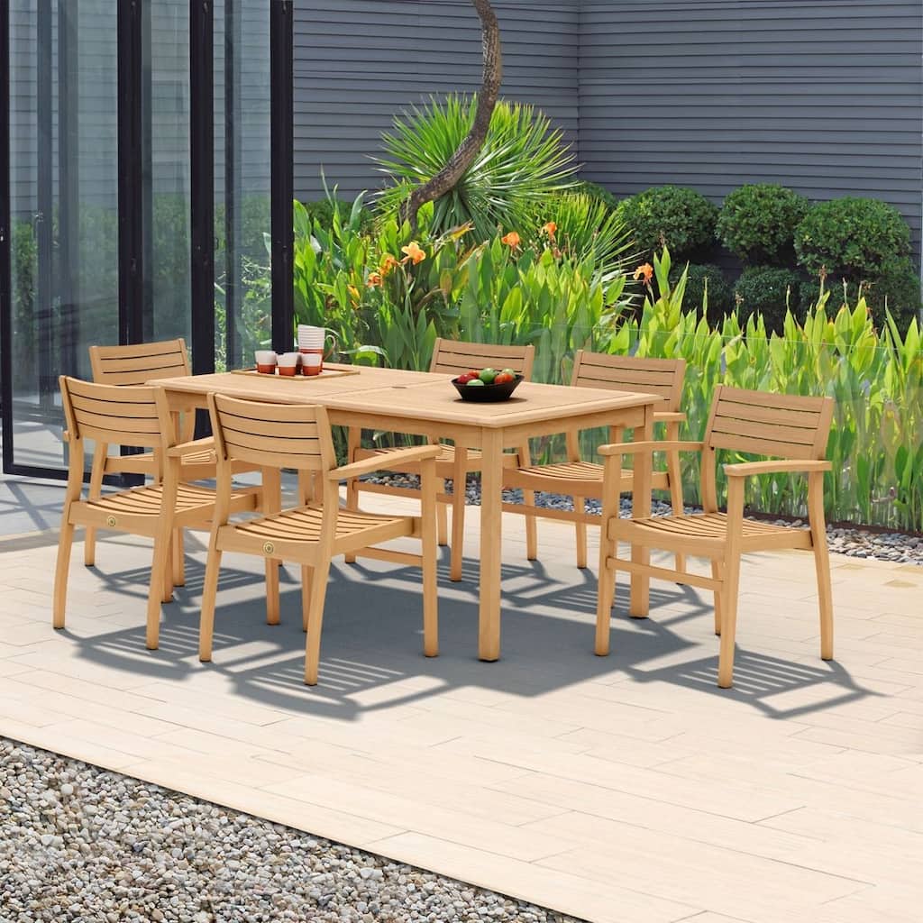 Amazonia 7 Piece FSC Solid Teak Wood Savannah Outdoor Patio Dining Set - 7 piece