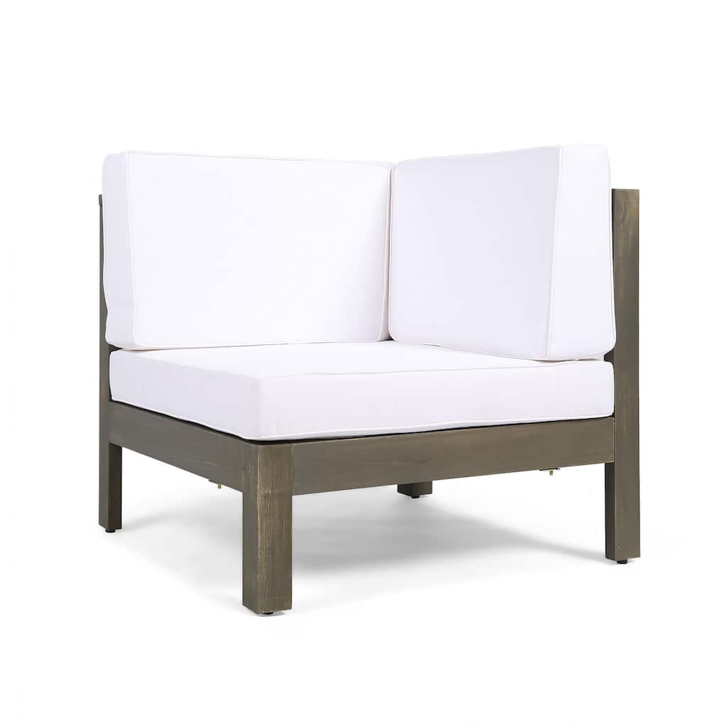 Lizzie Outdoor Corner Chair, Cross Back, White Fabric, Dark Gray Wood