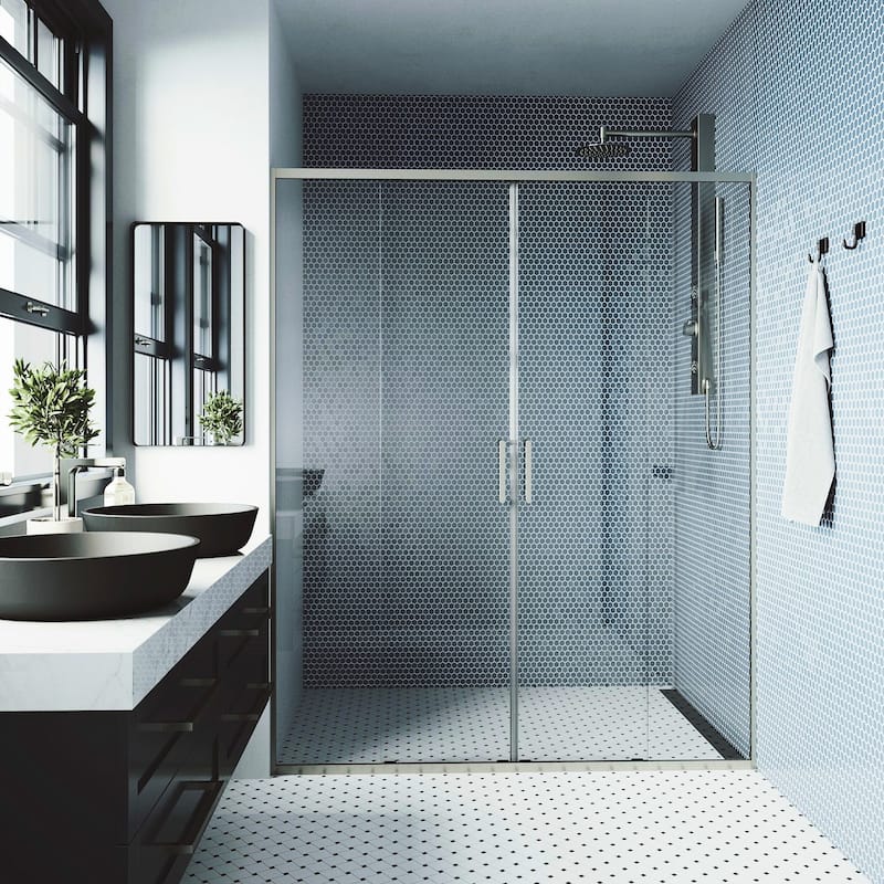 VIGO Paloma 56 to 60 in. W x 74 in. H Semi-Frameless Double-Sliding Shower Door with Clear Tempered Glass