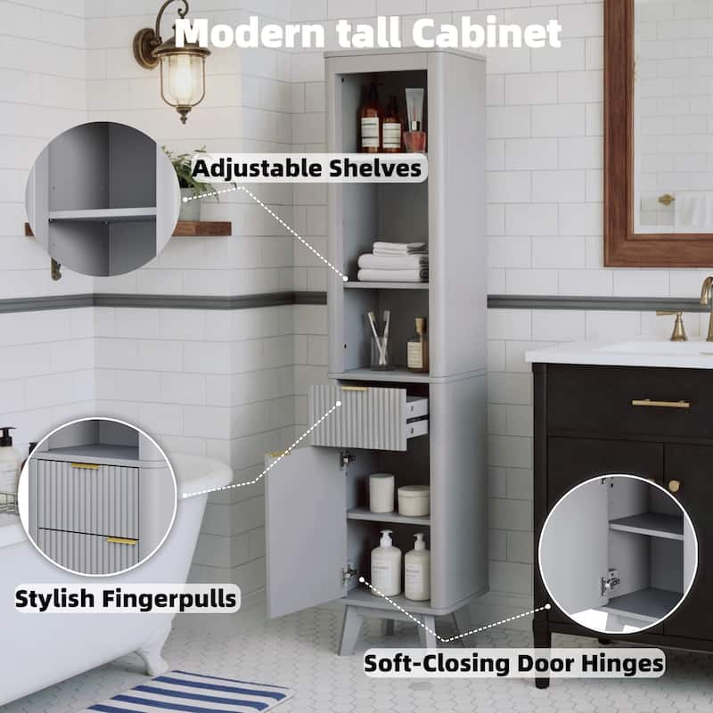68" H Tall Bathroom Storage Cabinet with Adjustable Shelves and One Drawer & Door, Storage Cabinet for Bathroom, Living Room