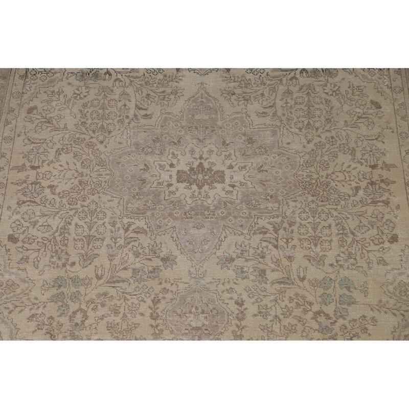 Hand Knotted Oriental 100% Wool Carpet Traditional Floral Beige & Ivories Tabriz Area Rug - 10' 11'' X 8' 1''