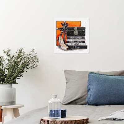 Wynwood Studio Canvas Fashion and Glam French Shopping Day Ivory Orange and Glam Wall Art Canvas Print