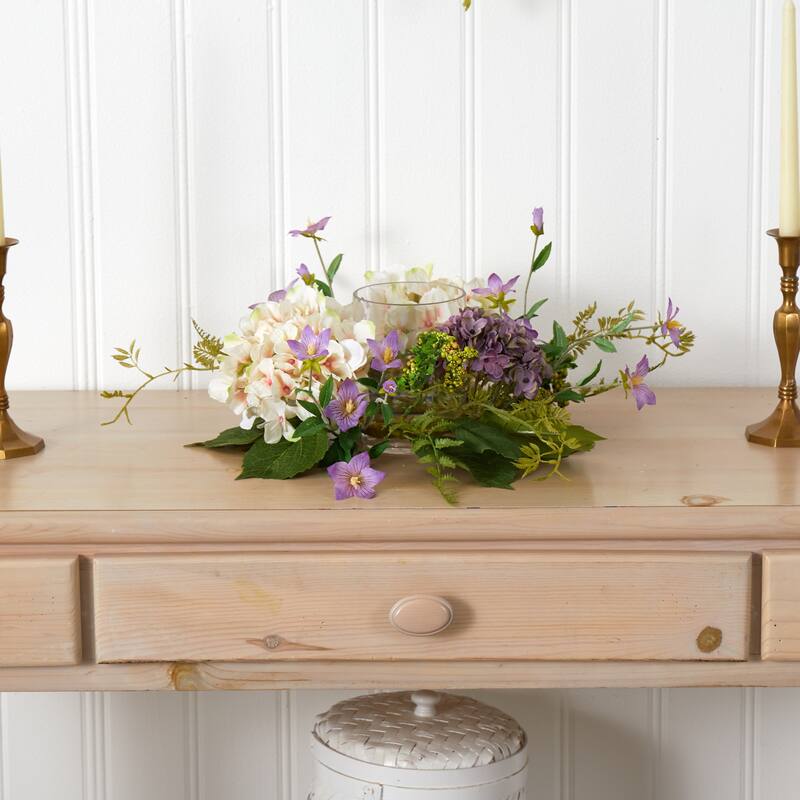 20" Artificial Hydrangea and Berries Candelabrum