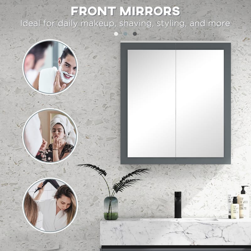 White-Grey MDF Wall-Mounted Medicine Cabinet with Mirror and Adjustable Shelves - 27.25" W x 6.75" D x 29.75" H