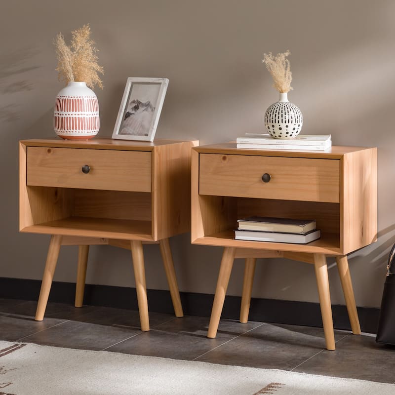 Middlebrook Mid-Century Solid Wood 1-Drawer Nightstand, Set of 2