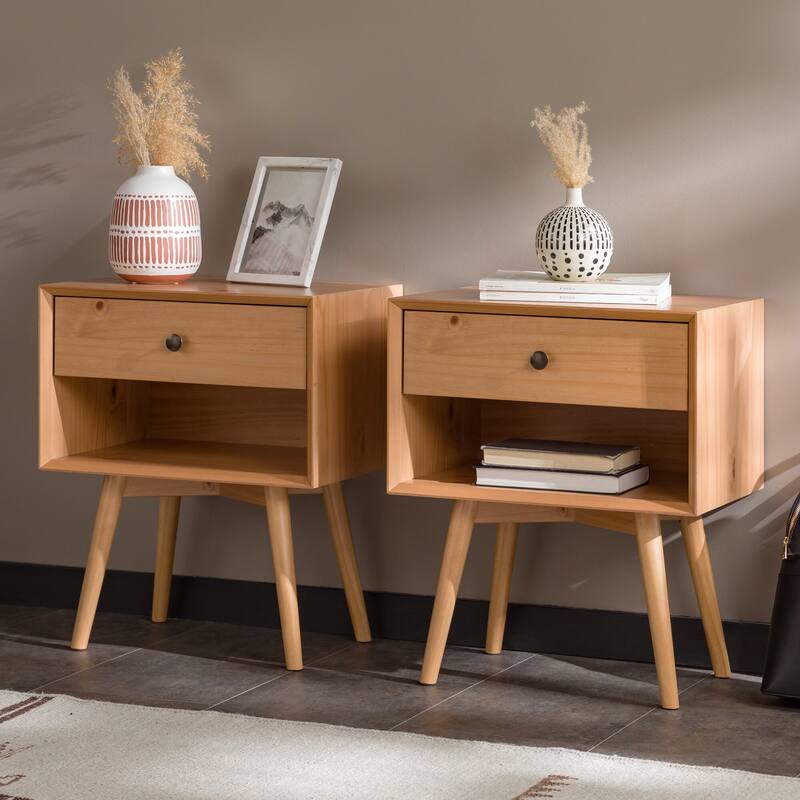Middlebrook Mid-Century Solid Wood 1-Drawer Nightstand, Set of 2
