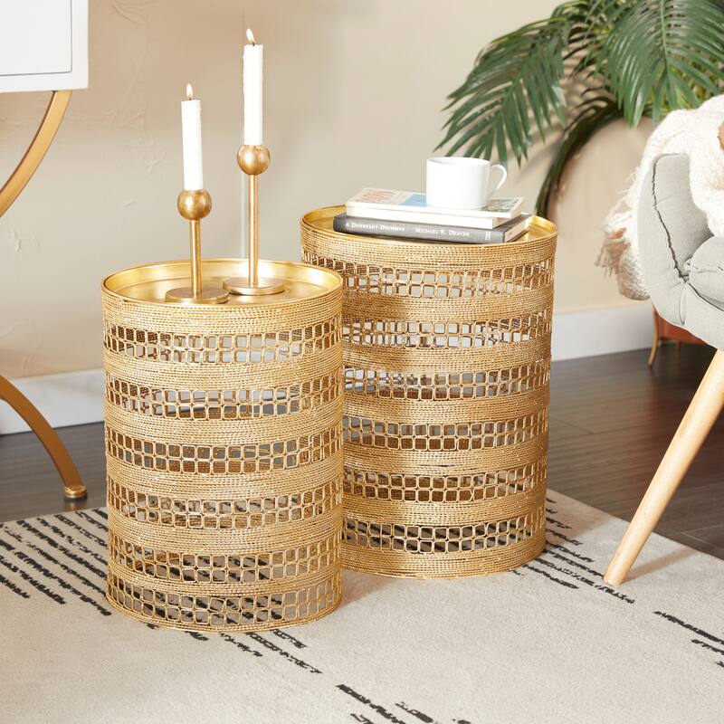 Metal Accent Table - Set of 2 Gold - Roche River Decor - 14"W x 14"L x 18"H