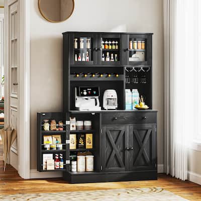 Moasis 71''H Kitchen Pantry Storage Cabinet with Power Outlet Tall Cabinet with Doors Shelves & Drawer Buffet Cabinet