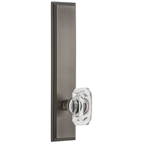 Grandeur CARBCC_TP_PRV_234_RH Carre Solid Brass Tall Plate Rose Right Handed Privacy Door Knob Set with Baguette Clear Crystal