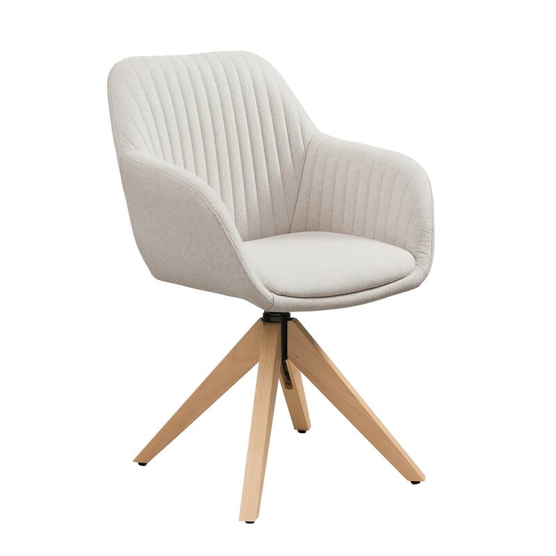 Art Leon Classical Swivel Office Accent Chair with Wood Legs - Off White Flannelette