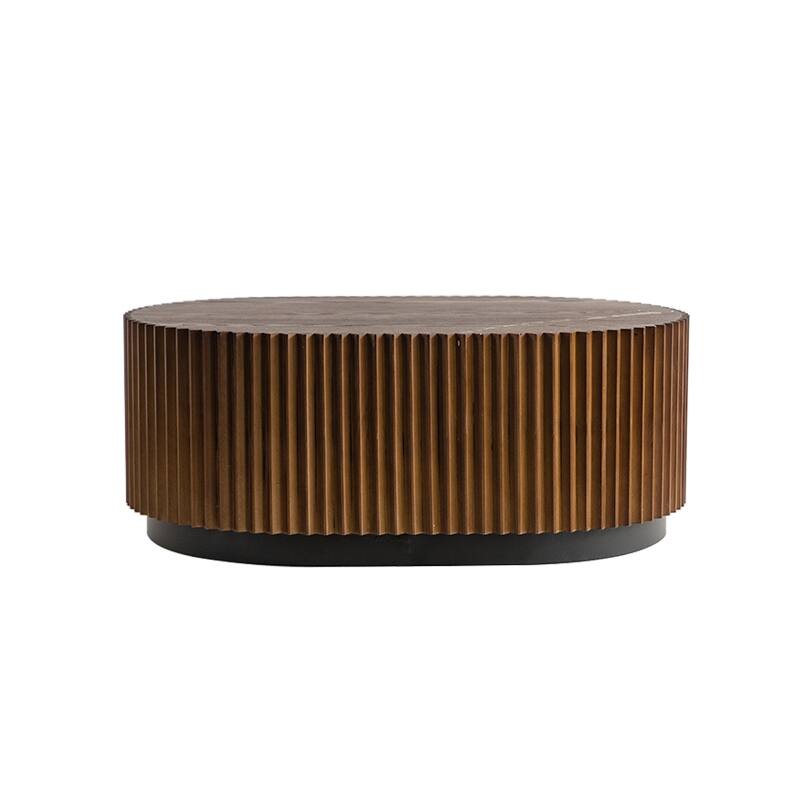 Handcraft Round Nesting Coffee Table Set Of 2,Chic Wave Stripe Edge, Modern Stylish Wooden Circle Fluted Center Table