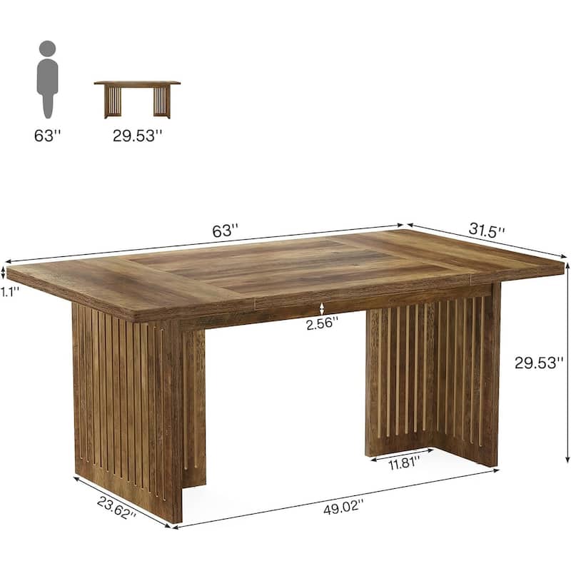 63-Inch Large Executive Desk, Mid-Century Modern Study Writing Table