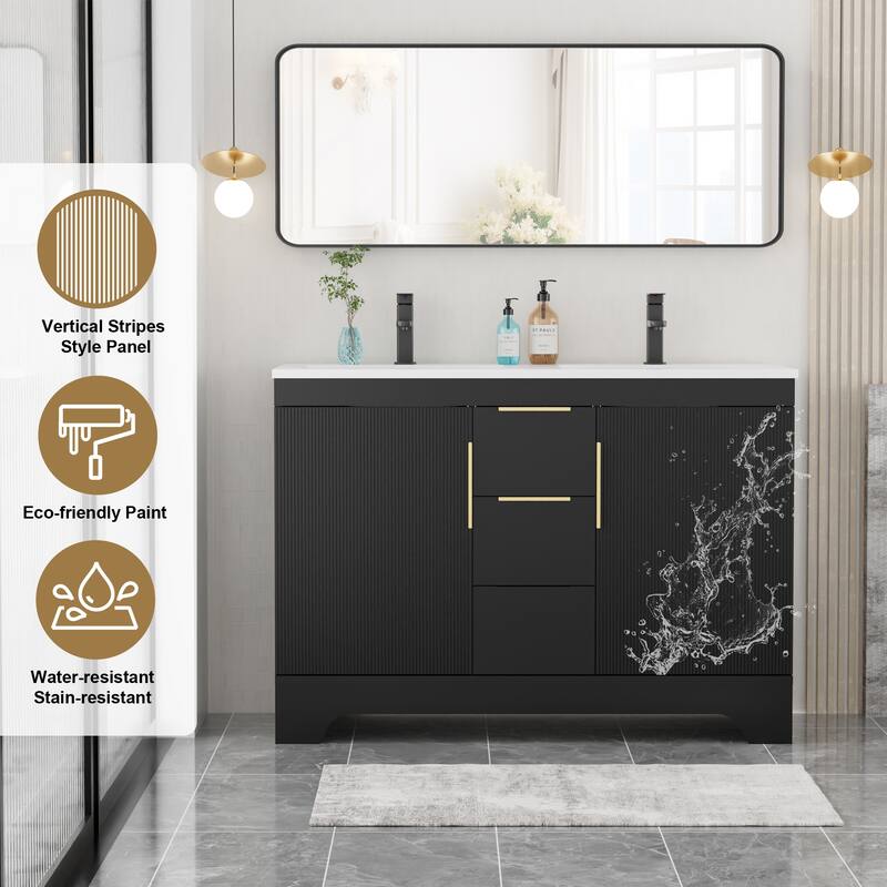 Vertical Stripes Bathroom Vanity Set with Sink Top & Faucet