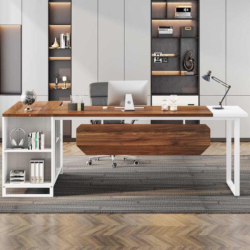70.8" Executive Desk with 55" File Cabinet, Modern L Shaped Computer Desk with Storage Shelves and Cabinet