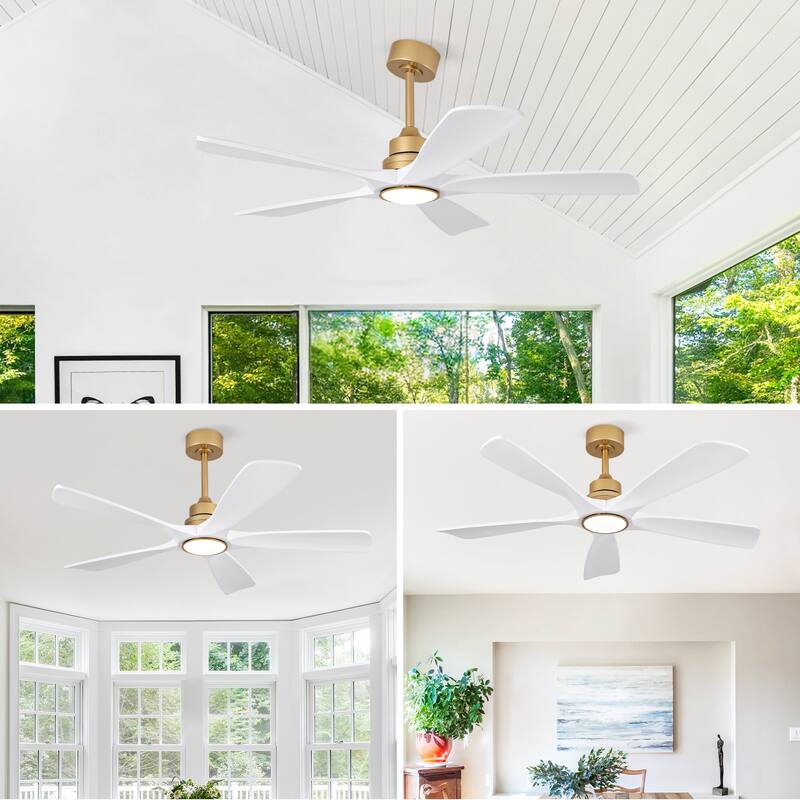 52 Inch Indoor Ceiling Fans With Lights and Remote Control, Dimmable LED, 5 Solid Wood Blades,Reversible DC Motor