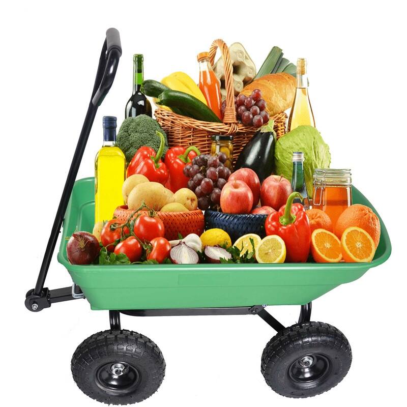 Green Folding Wagon Poly Garden Dump Cart, 300-Pound Capacity