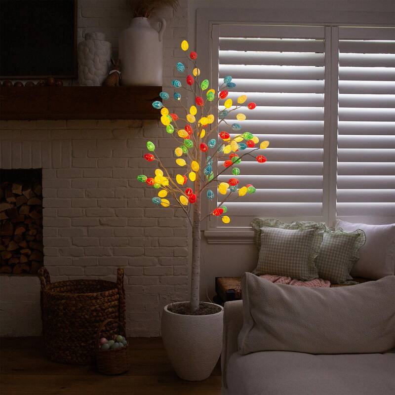 6-ft Pre-Lit Artificial Easter Twig Tree with 96 Egg Shaped LED