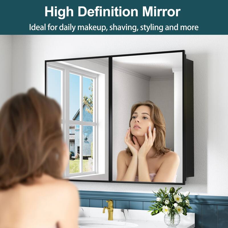 Elise Iron Medicine Cabinet with Mirror, Adjustable Shelves, Recessed or Wall Mount