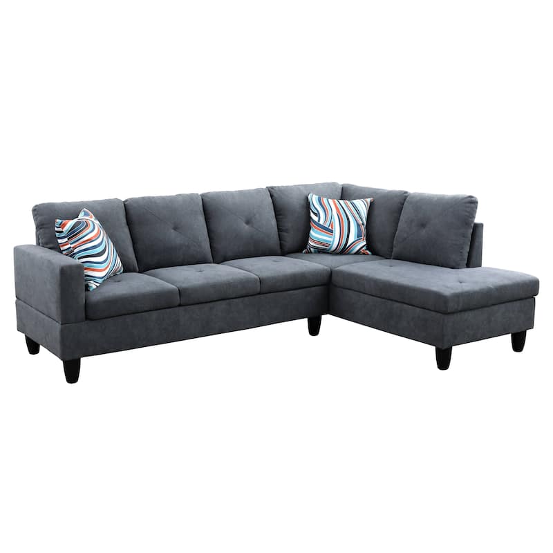 Dark Grey Flannelette 3-Piece Living Room Sofa Set
