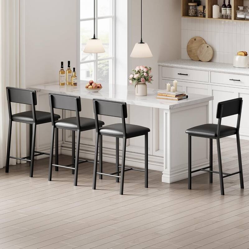 Upholstered PU Leather Counter Bar Stools Set of 4 for Kitchen Island, Bar
