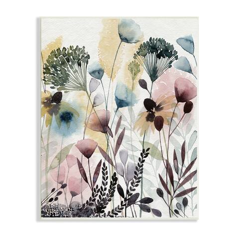 Stupell Industries Wild Florals Opaque Layers Soft Watercolor Pink Blue Wood Wall Art - Green