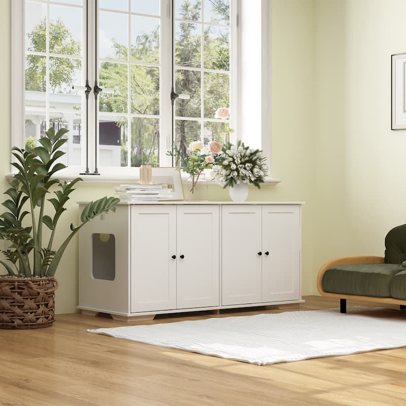 Double Pet Privacy Washroom Cat Litter Box Concealment Furniture