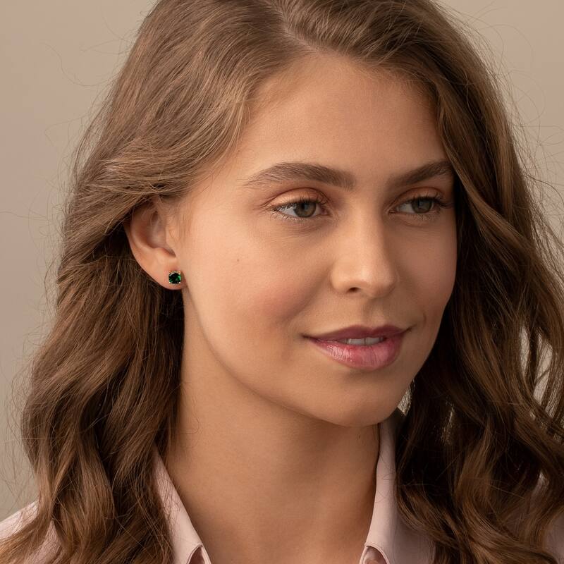 14k Yellow Gold Emerald Stud Earrings 1.72 ct Cushion Shape