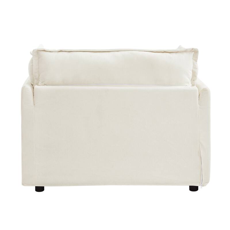 Chenille Modern Armchair Sofa with Movable Ottoman, Wide Seat, Curved Armrests, and Removable Cushions