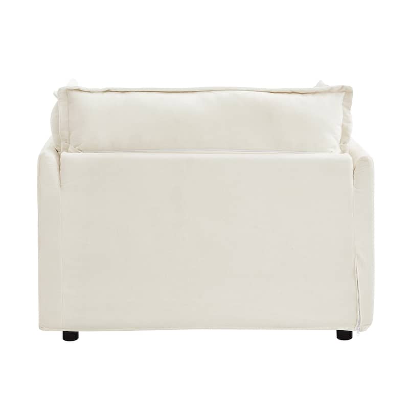 Chenille Single Sofa Chair with Ottoman, Modern Oversized Accent Chair for Reading, Living Room Curved Armrests Chairs