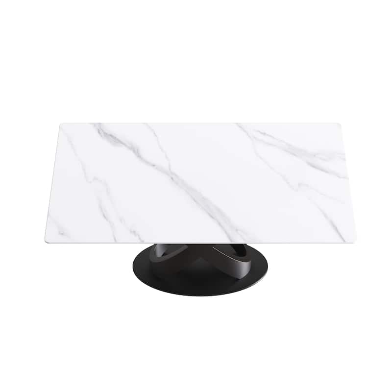 63"Antique White Sintered Stone Table with X Shape Legs