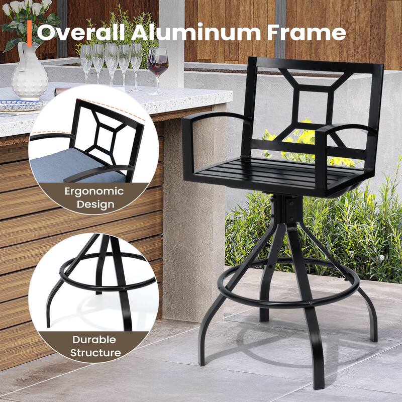 Outdoor Indoor Patio Aluminum Armrest Swivel Bar Stools with Sunbrella Fabric Cushion