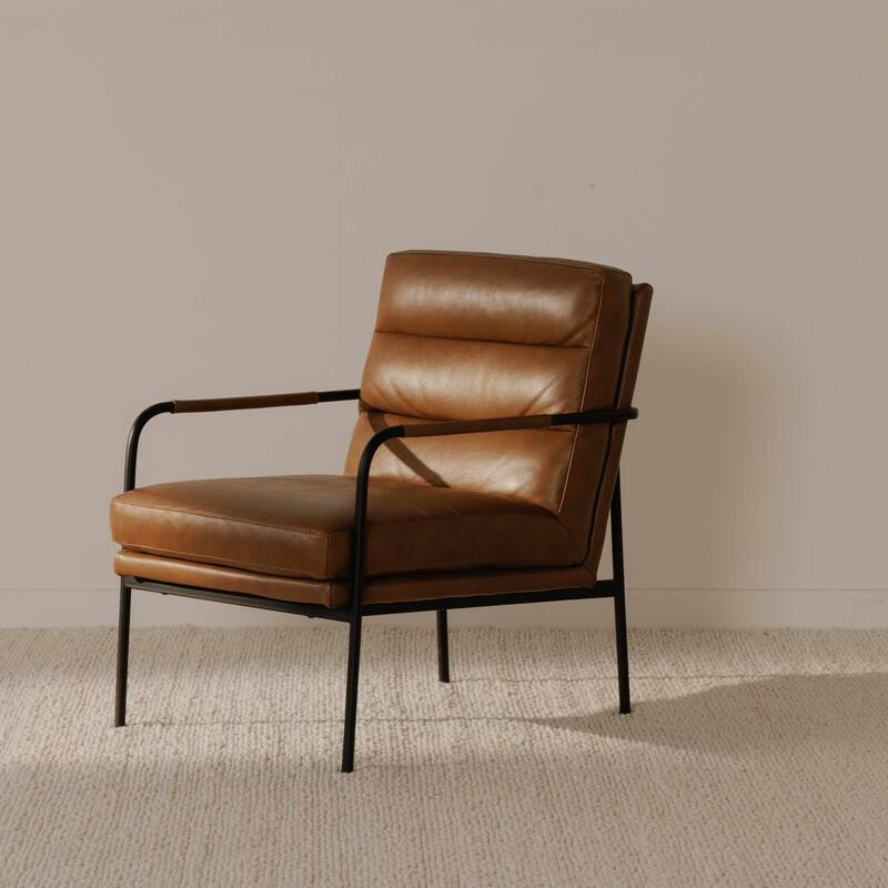 NADAAL STUDIOS Juno - Arm Chair with Premium Top Grain Leather in Chestnut Brown