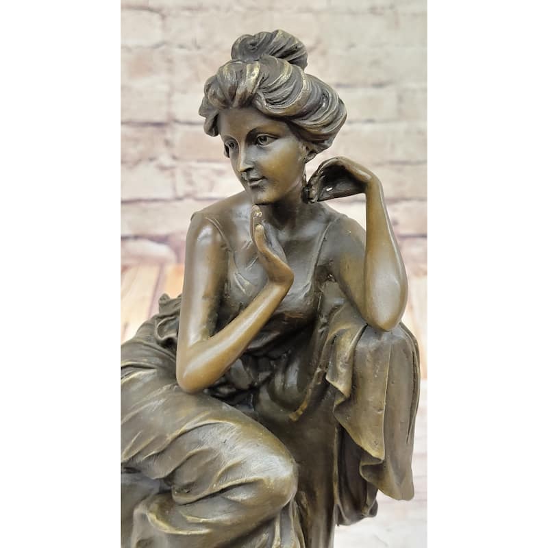 Vintage Style Resting Woman Bronze Statue Sculpture Figure 15 Inches X 6.5 Inches