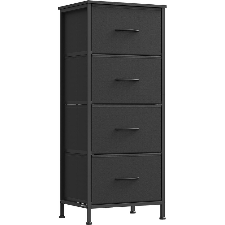 Modern 4-Drawer Chest of Drawers, Steel Frame, MDF Top, Non-Woven Fabric, Ink Black, Entryway or Bedroom Storage