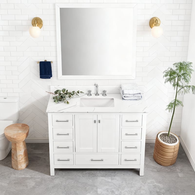 Nephelily 48 inch Transitional White Bathroom Vanity with Top