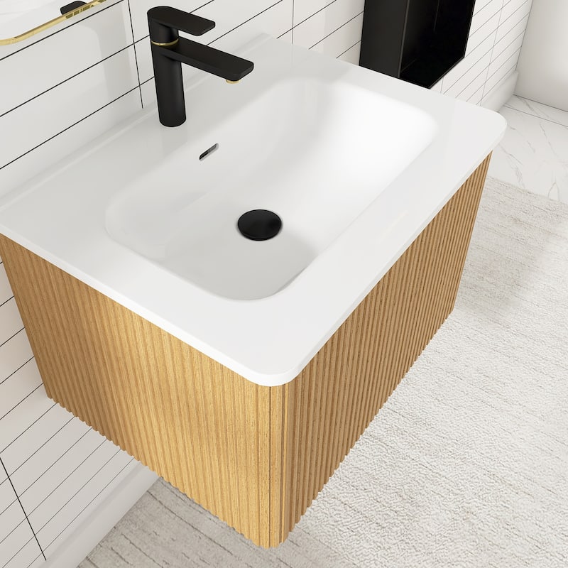 Floating Bathroom Vanity with Glossy White Integrated Ceramic Sink