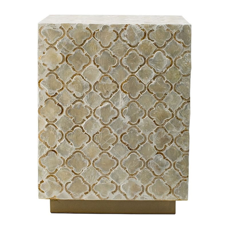13.8 in. Cream and Gold Square Wood End Table, Sturdy Build End Side Table for Living Rooms