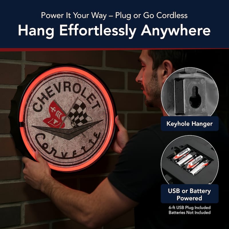 Licensed Chevrolet Bottle Cap Shaped Neon LED Rope Wall Sign (12.5") - Red - 12.5" x 12.5"