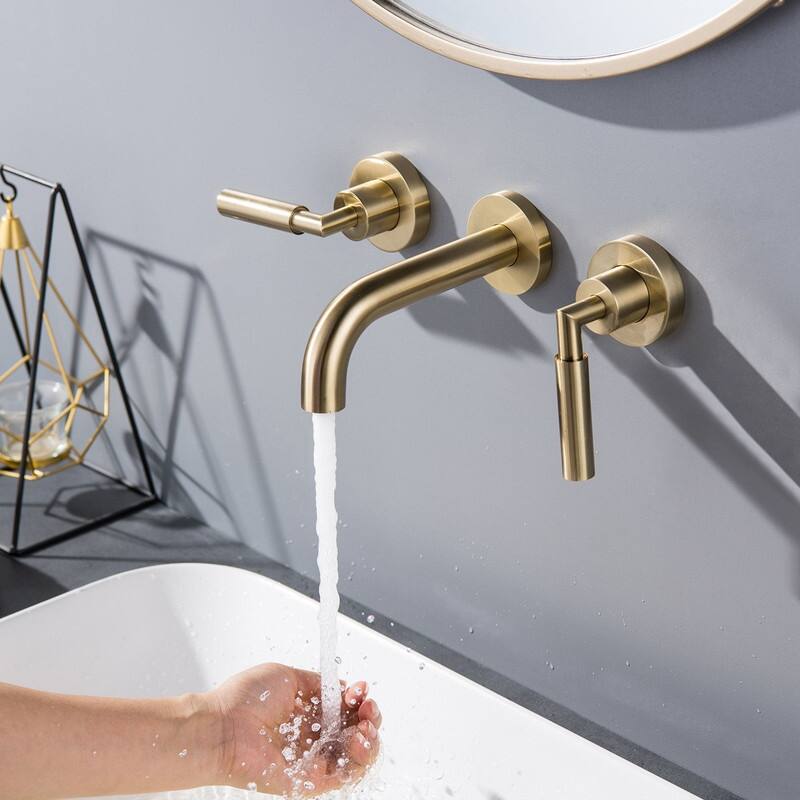 Double Handle Wall Mount Bathroom Sink Faucet, Gold/Black