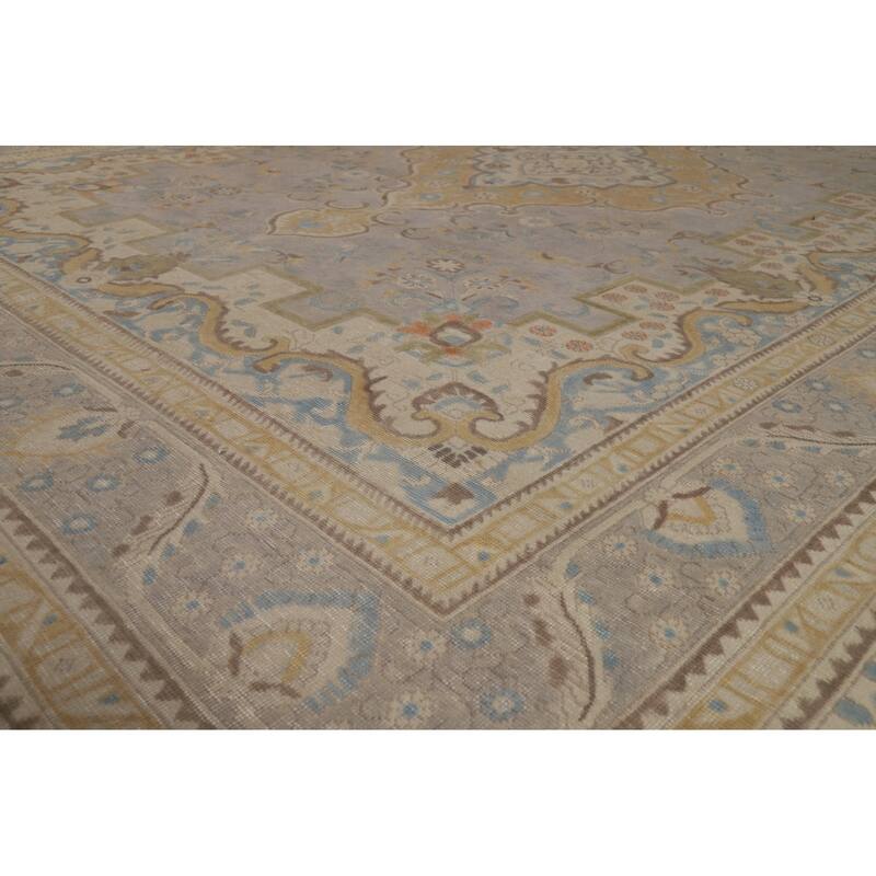 Geometric Tabriz Persian Area Rug Handmade Grey Wool Carpet - 9'3"x 12'4"