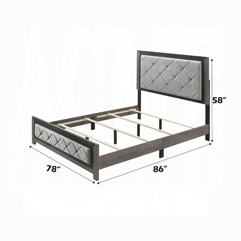 Joho King Bed with Gray Diamond Button Tufted Upholstery, Modern Gray