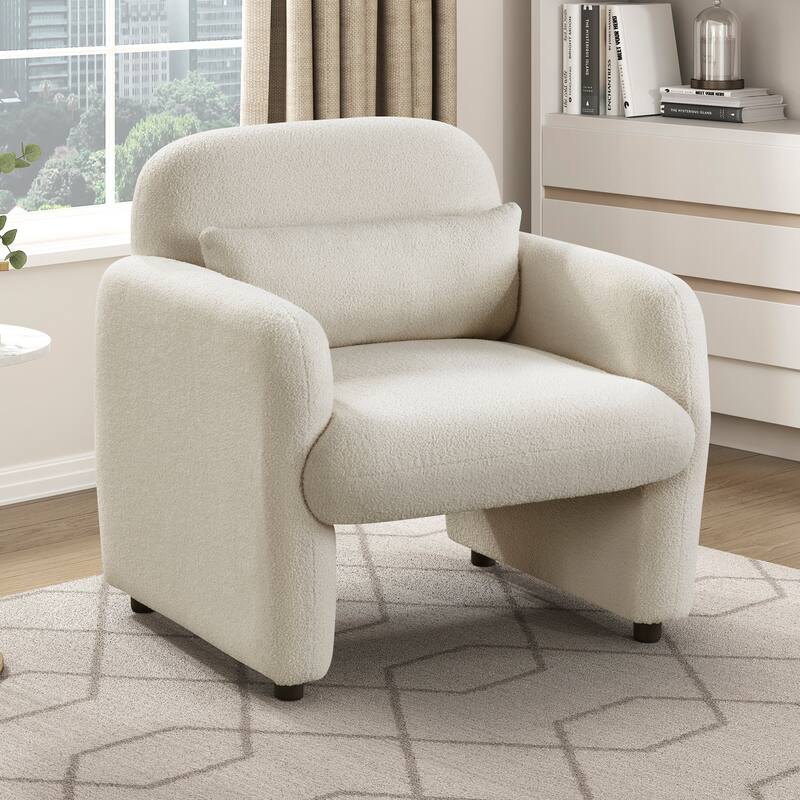 Silas 32.5" Boucle Accent Chair - 1 Matching Pillow, Attached Cushions