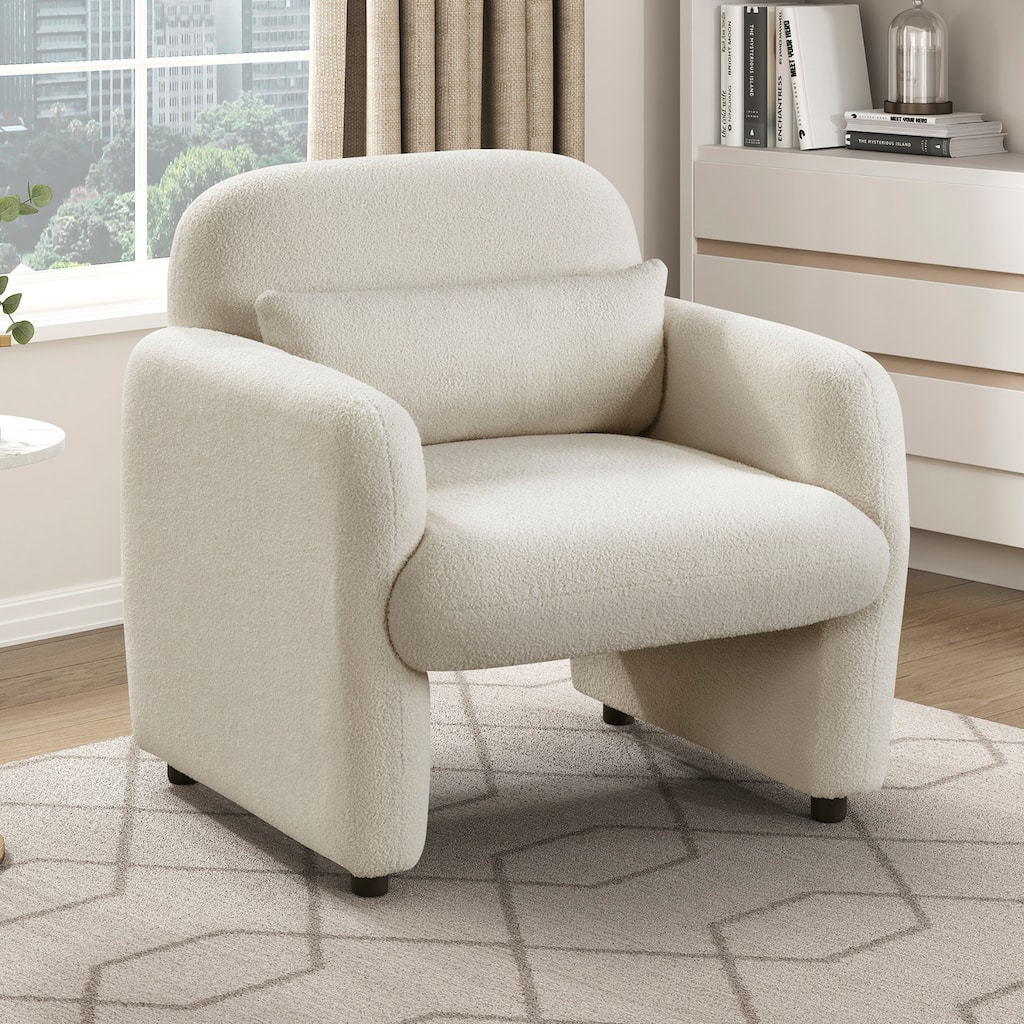 Silas 32.5" Boucle Accent Chair - 1 Matching Pillow, Attached Cushions